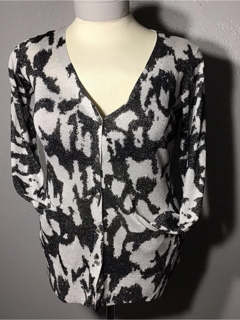 Simply Vera Vera Wang Black and Silver Glitter Knit Cardigan